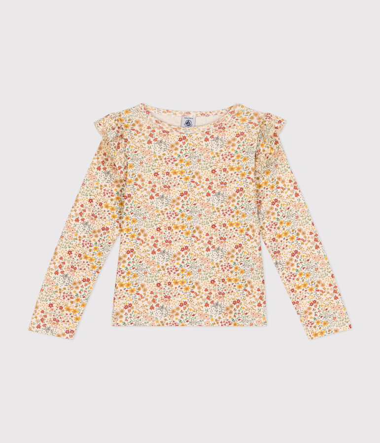 Girls' long-sleeved rib knit T-shirt Ecru/multicolor