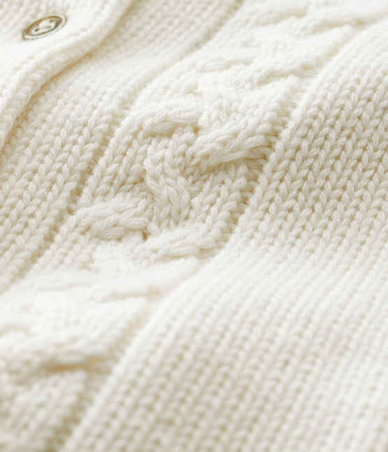 Baby girl's wool and cotton cardigan MARSHMALLOW white