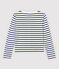 Women's Striped Linen and Cotton Blend Cardigan MARSHMALLOW white/MEDIEVAL blue