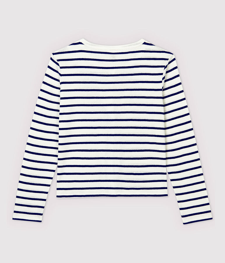 Women's Striped Linen and Cotton Blend Cardigan MARSHMALLOW white/MEDIEVAL blue