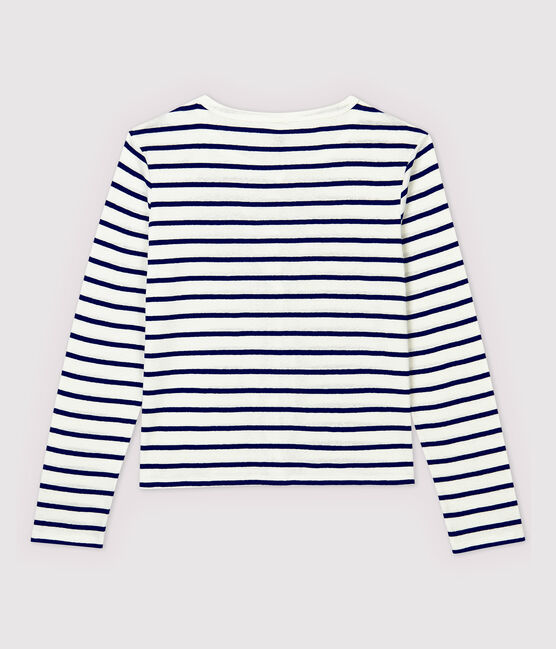 Women's Striped Linen and Cotton Blend Cardigan MARSHMALLOW white/MEDIEVAL blue