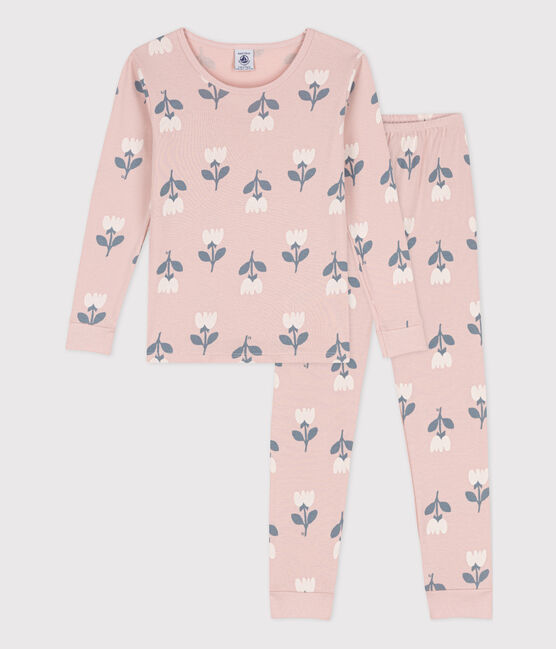 Girls' Snugfit Cotton Pyjamas SALINE pink/MULTICO white