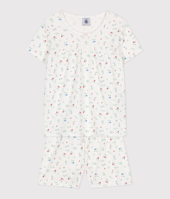 Children's short fruit pattern cotton pyjamas MARSHMALLOW white/MULTICO white
