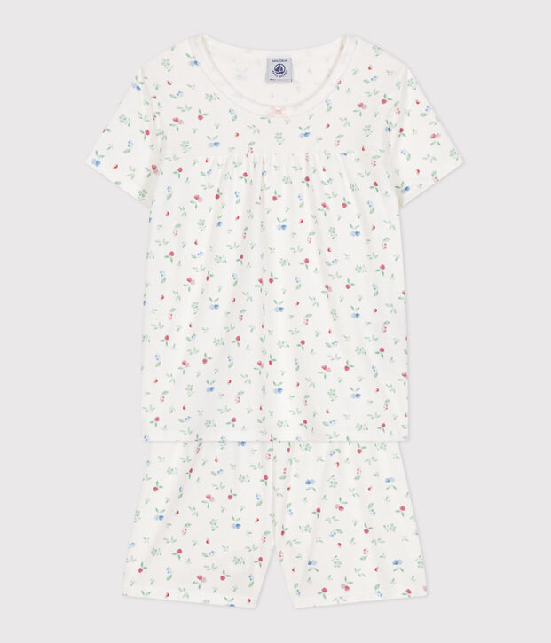 Children's short fruit pattern cotton pyjamas white/multicolor