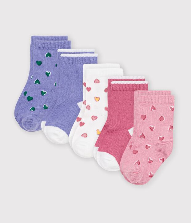 5 pairs of babies' cotton socks with a heart print multicolor