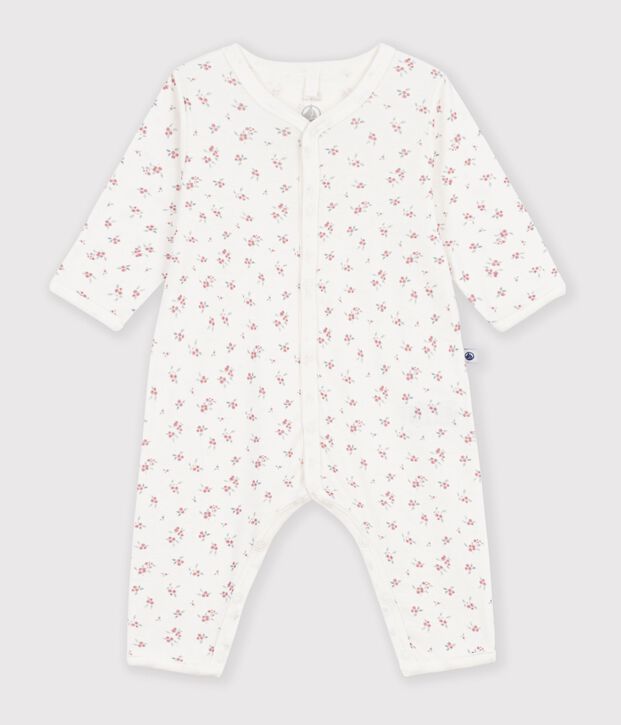 Babies' cotton flower print footless pyjama suit white/pink