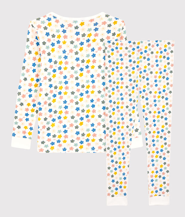 Girls' Glow-In-The-Dark Retro Floral Snugfit Cotton Pyjamas white/multicolor