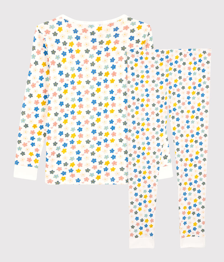 Girls' Glow-In-The-Dark Retro Floral Snugfit Cotton Pyjamas white/multicolor