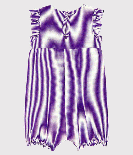 Baby girl's pinstriped playsuit REAL purple/MARSHMALLOW white