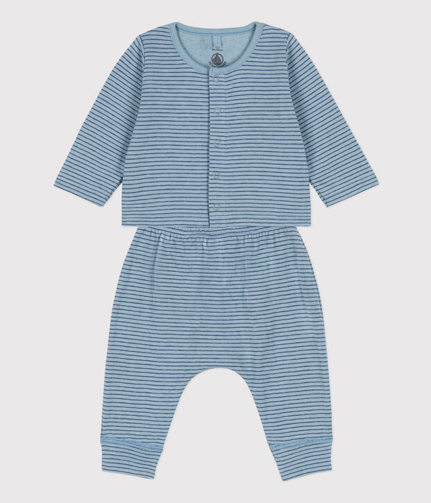 Babies' Stripy Tube Knit Outfit blue/blue/blue