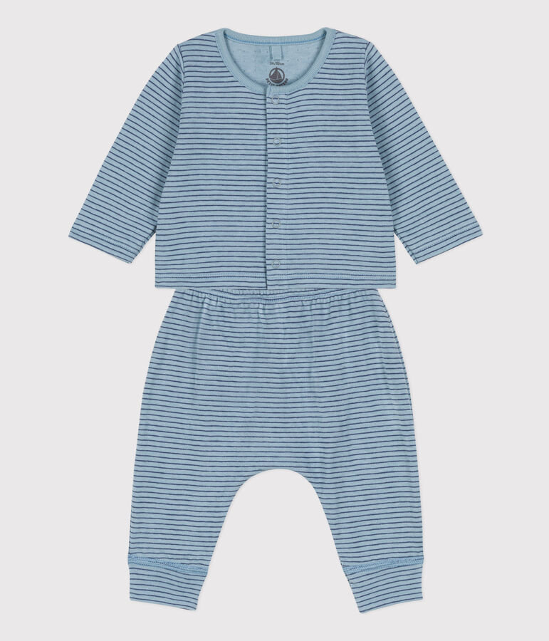 Babies' Stripy Tube Knit Outfit blue/blue/blue