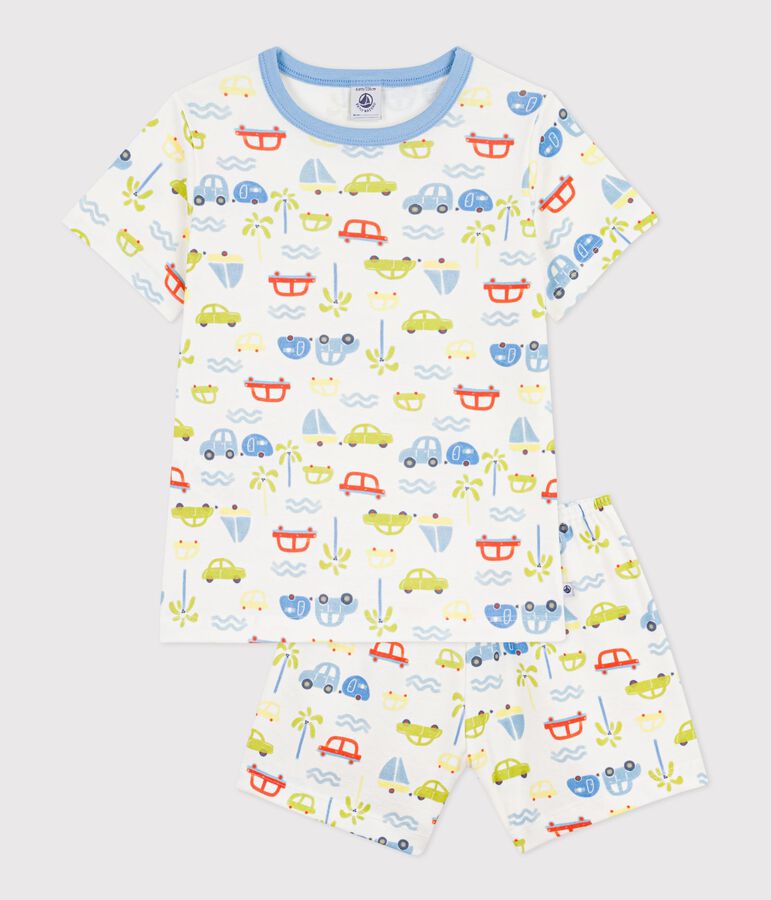 Children's short car print cotton pyjamas MARSHMALLOW white/MULTICO white