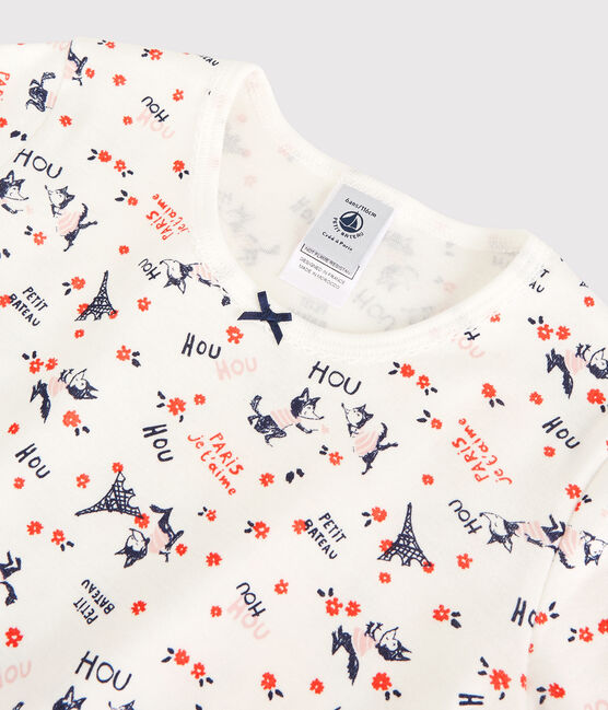 Girls' Snugfit Paris Print Organic Cotton Pyjamas MARSHMALLOW white/MULTICO white