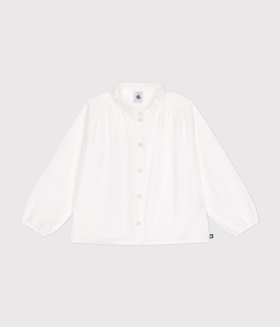 Little girl's long-sleeved woven fabric blouse ECUME white