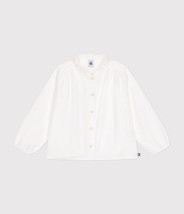 Little girl's long-sleeved woven fabric blouse white