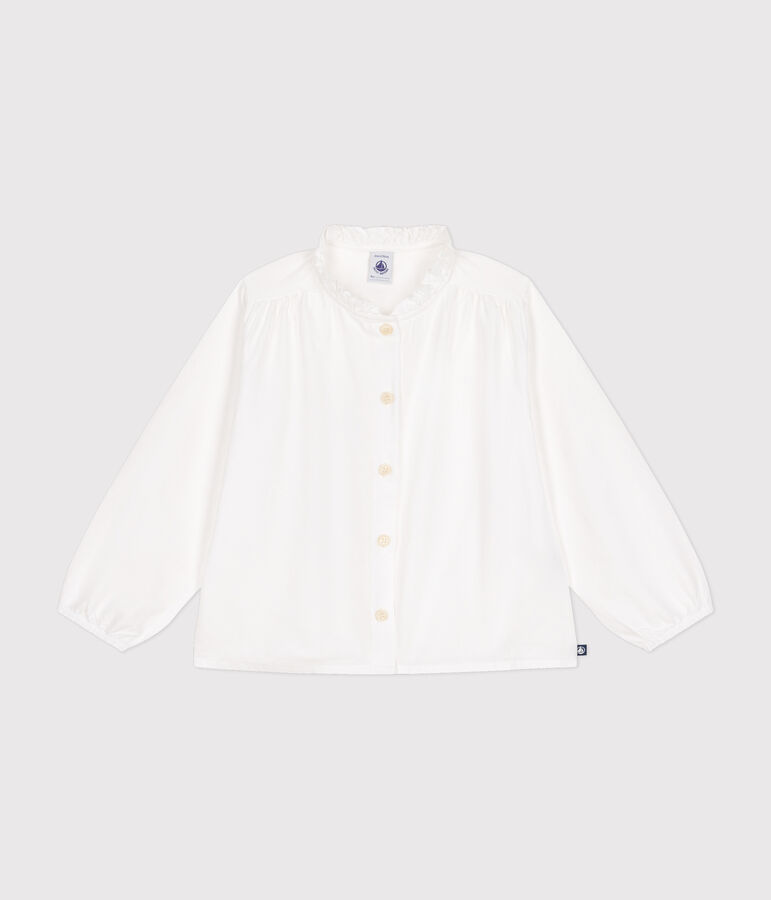 Little girl's long-sleeved woven fabric blouse white