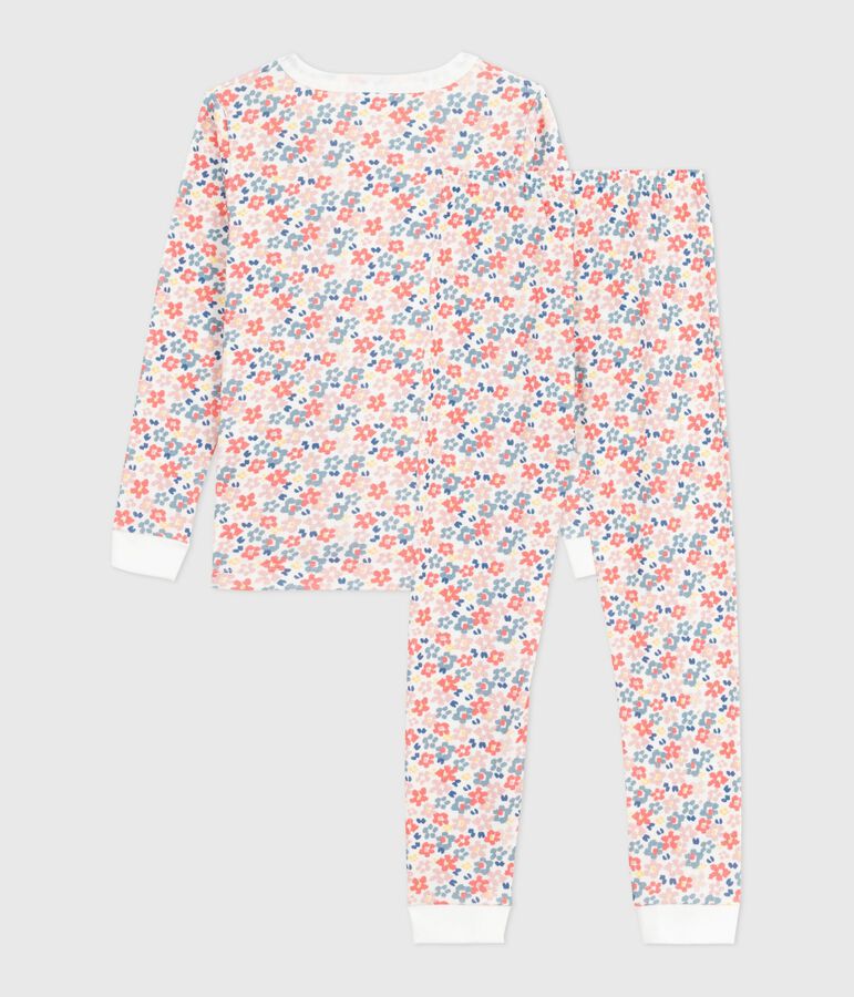 Children's pyjamas in cotton with a flower print and snug-fitting legs white/multicolor