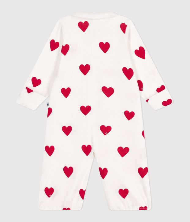 Babies' cotton sleep sack with a collar with red hearts white/red