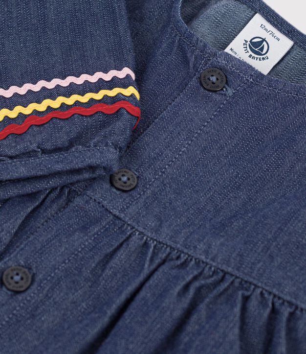 Babies' long-sleeved denim dress blue