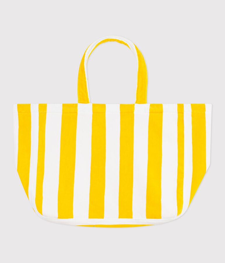 Women's stripy cotton terry beach bag yellow/white
