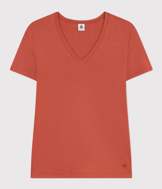 Women's Iconic Plain Cotton V-neck T-Shirt FAMEUX brown