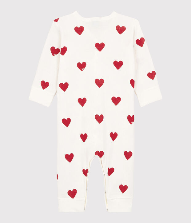 Babies' heart patterned footless cotton sleepsuit white/red