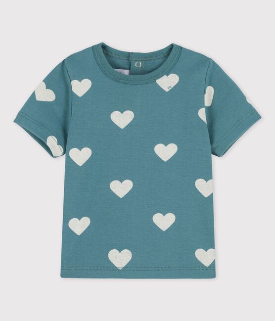 Babies' Cotton Heart Print Short-Sleeved T-Shirt BRUT green/AVALANCHE white
