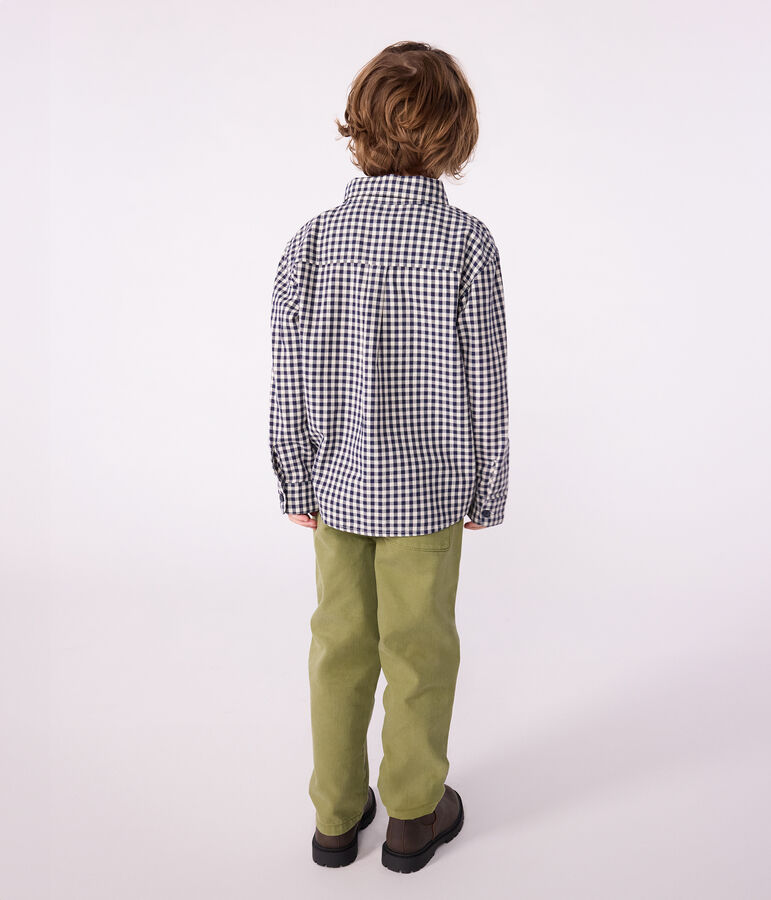 Boys' checked cotton shirt blue/ecru