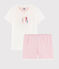Girls' Seahorse Pattern Cotton Short Pyjamas MARSHMALLOW white/GRETEL pink