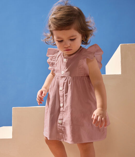 Plain cotton baby dress and bloomers CHARME pink