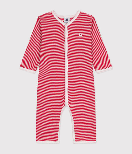 Babies' long-sleeved footless cotton pyjamas CORRIDA red/MARSHMALLOW white