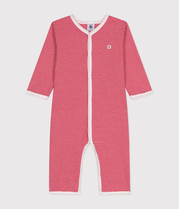 Babies' long-sleeved footless cotton pyjamas red/white