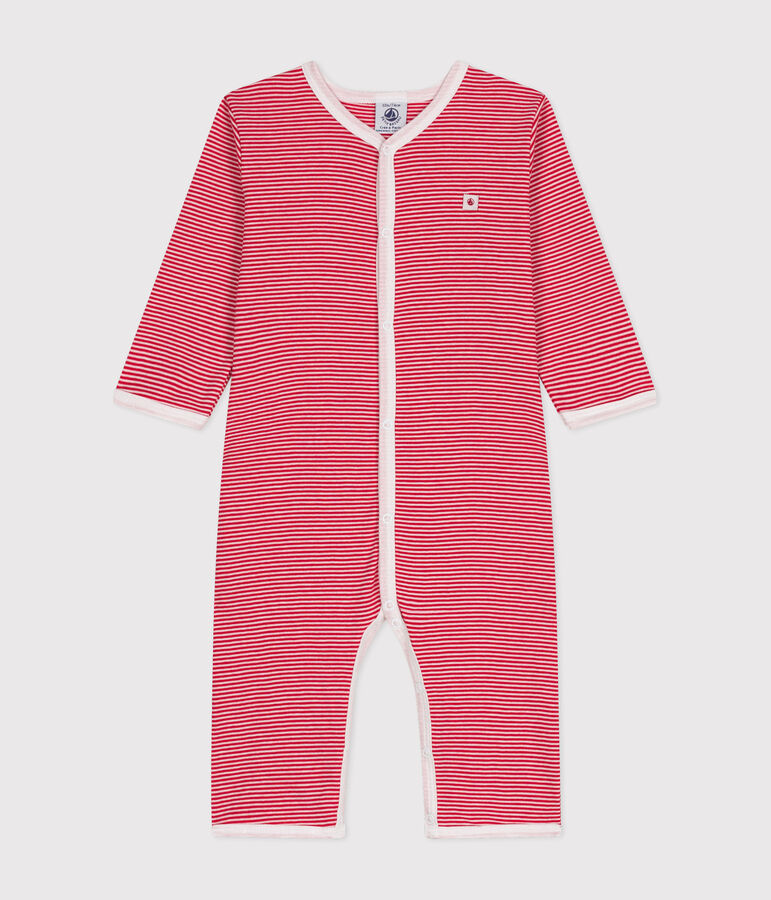 Babies' long-sleeved footless cotton pyjamas red/white