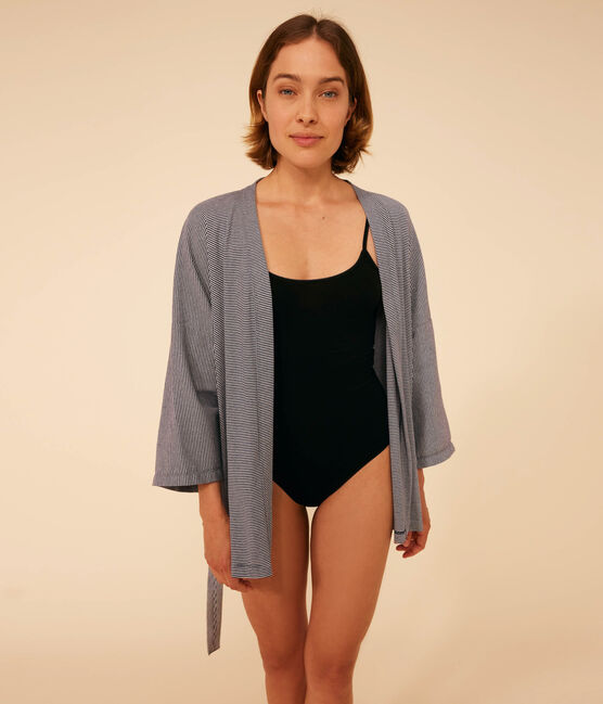 Women's Striped Kimono SMOKING blue/MARSHMALLOW white