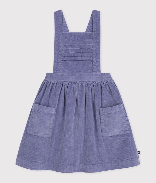 Children's plain corduroy dungaree dress purple