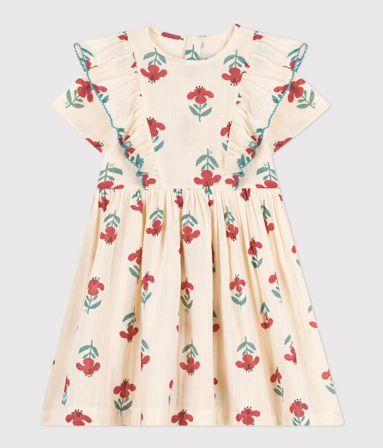 Girls' Floral Cotton Gauze Dress AVALANCHE white/MULTICO
