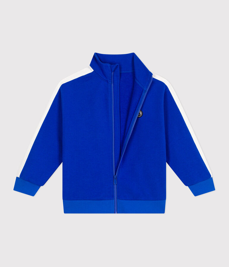 Children's zipped stand-up collar sweatshirt in plain cotton blue