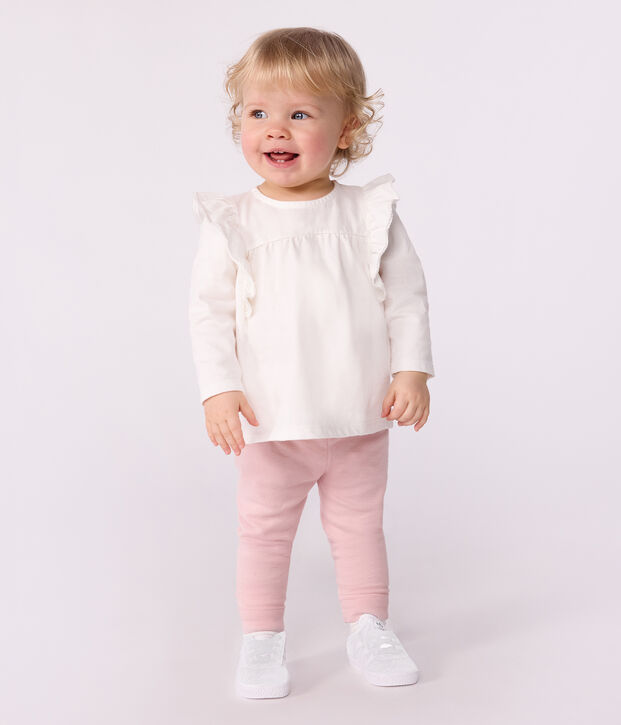 Babies' long-sleeved plain cotton blouse white