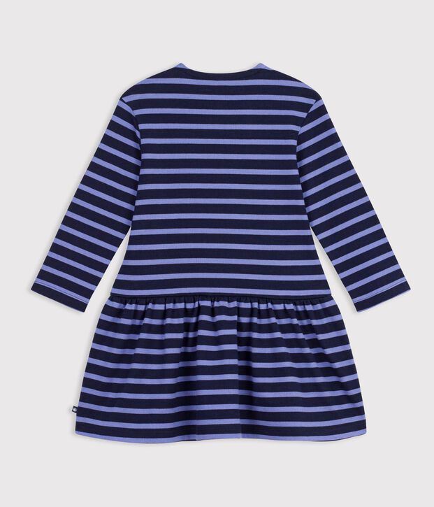 Children's long-sleeved stripy cotton dress blue/real