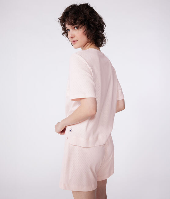 Women's short-sleeved short cotton pyjamas FLEUR pink
