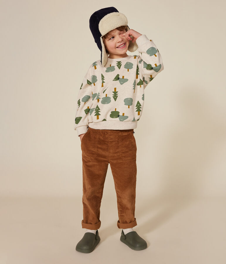 Boys' fleece sweatshirt beige/multicolor