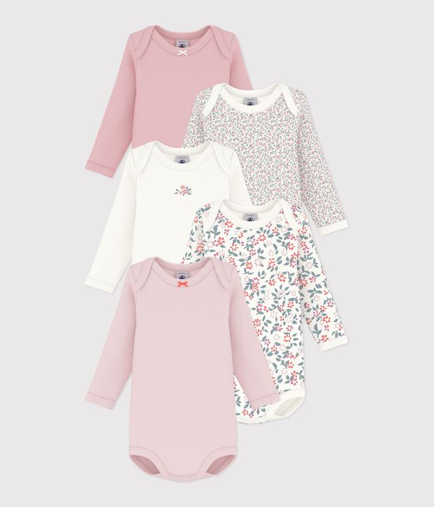 Pack of long-sleeved bodies for babies in cotton printed with flowers multicolor