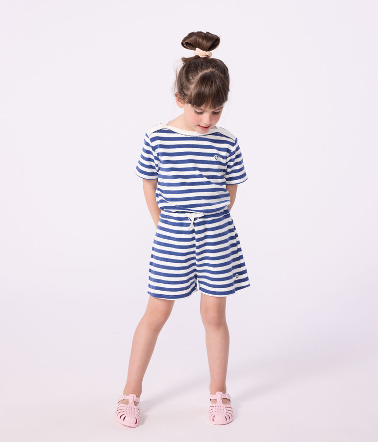 Children's stripy cotton shorts blue/white