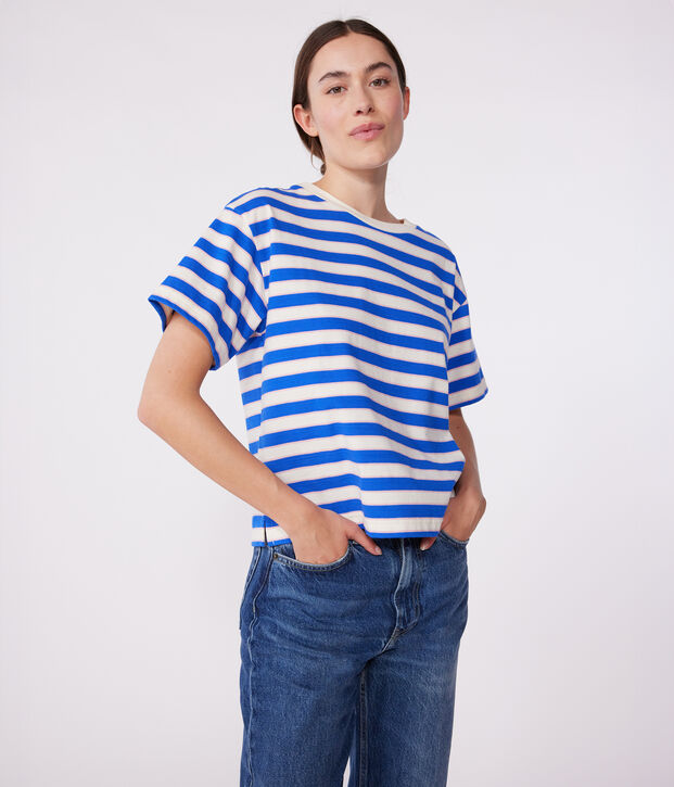 The Boxy stripy cotton T-Shirt for women Ecru/multicolor