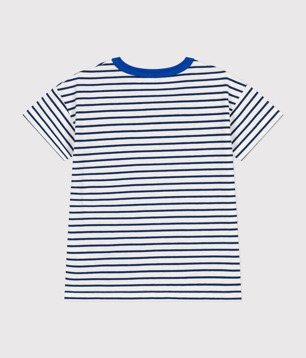 Children's short-sleeved jersey T-shirt white/blue