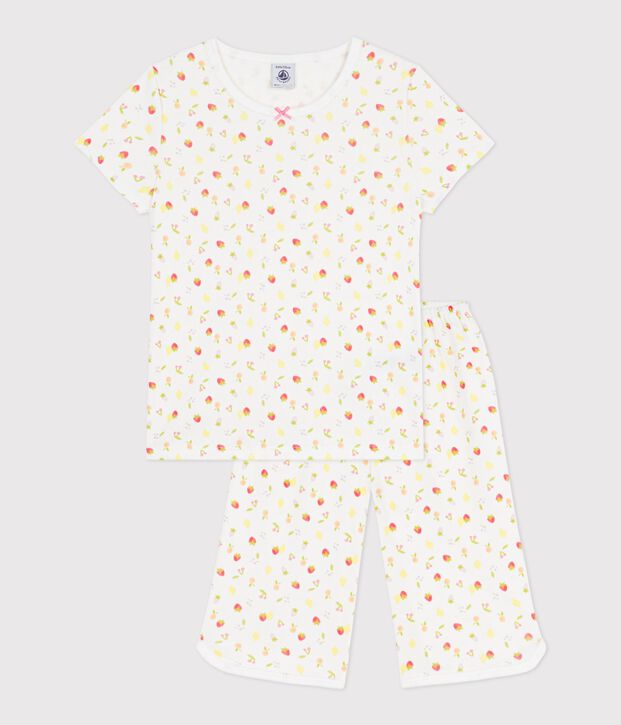 Children's cotton capri pyjamas printed with fruit white/multicolor