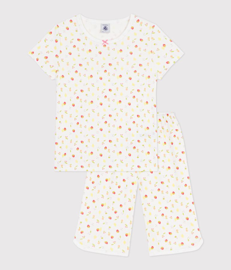 Children's cotton capri pyjamas printed with fruit MARSHMALLOW white/MULTICO white