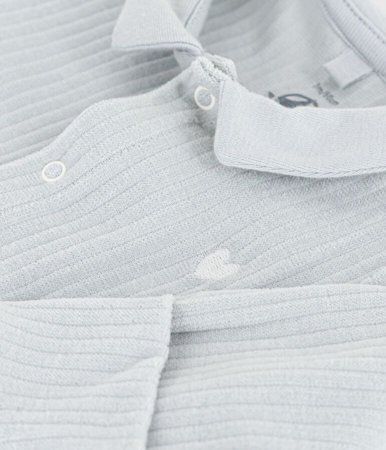 Babies' plain velour pyjama suit with a collar blue