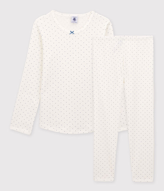 Girls' Openwork Spotted Organic Cotton Pyjamas MARSHMALLOW white/POLOCHON