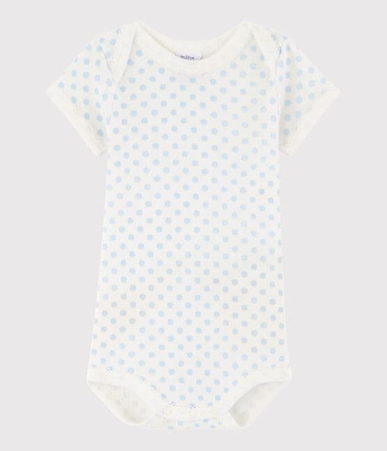 Baby Girls' Short-Sleeved Bodysuit MARSHMALLOW white/JASMIN blue